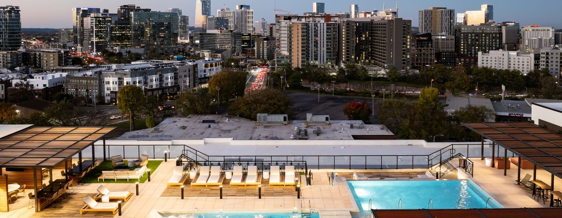 Rooftop pool with sweeping downtown nashville skyline views