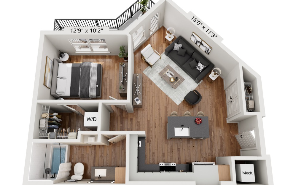 A6-A - 1 bedroom floorplan layout with 1 bathroom and 731 square feet (Scheme 1
)