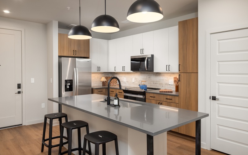 kitchen with pendant lighting over island